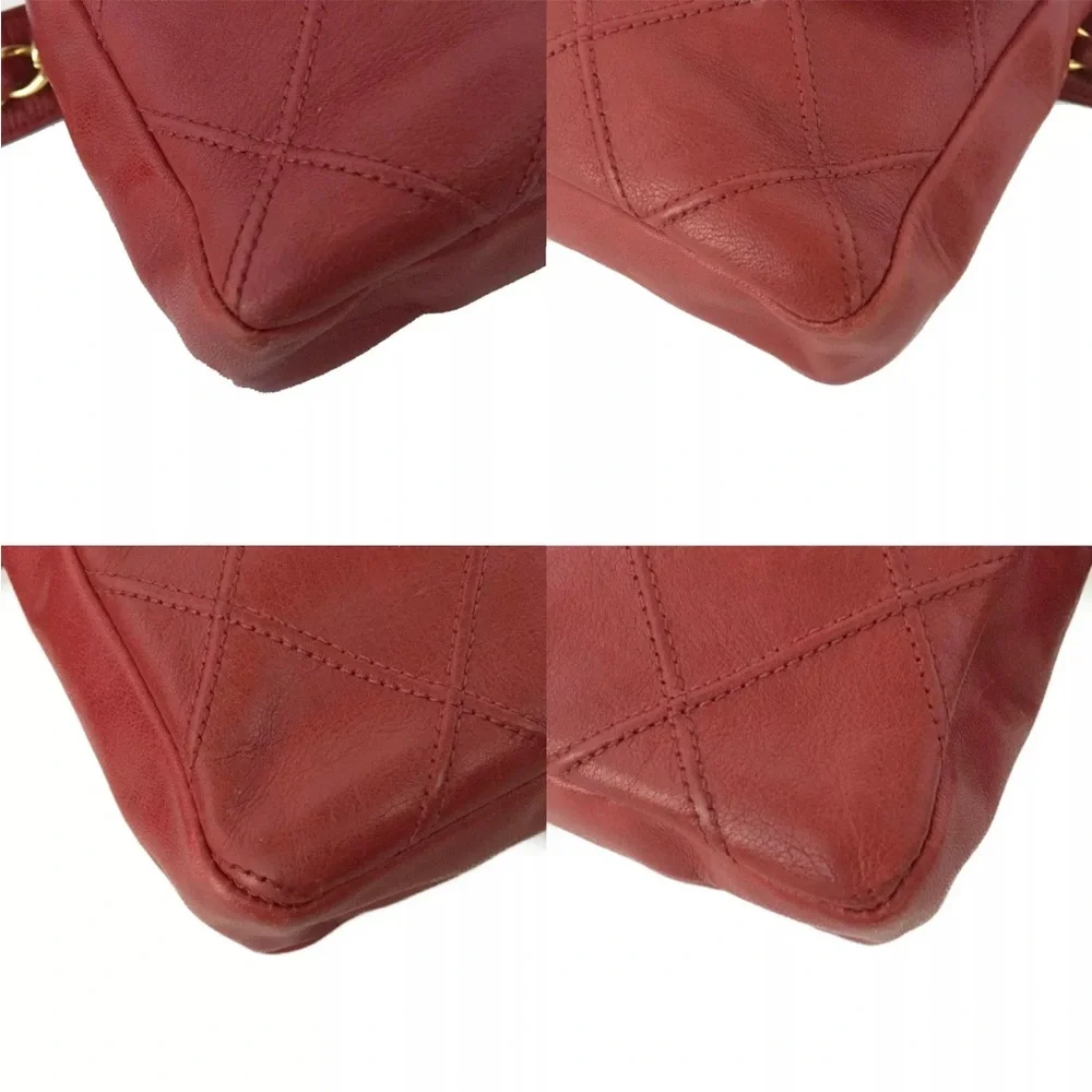CHANEL Quilted Matelasse CC Logo Lambskin Waist Pouch Bum Bag Red Size 70